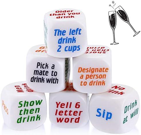 Hanaive 6 Pcs Party Drinking Bar Dice Game Resha Roulette Drinking Game Bachelorette Party for Adults White Elephant Gift Wedding Graduation Birthday(Basic Dice,White)