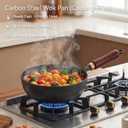 Carbon Steel Wok Pan with Wooden Lid, 7.8-Inch (1.6QT) Small Wok, Cold-Forged Flat Bottom Stir Fry Pan, Coating-Free, Induction Ready, for Eggs, Ramen, Soup & Oatmeal