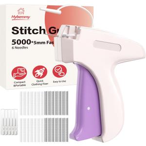 Stitch Gun for Clothes, Portable Handheld Tagging Gun for Clothing, Stitch Quick Clothing Fixer Includes 2500 Black Fasteners & 2500 White Fasteners with 6 Needles, White