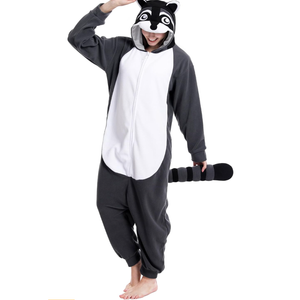 dressfan Unisex Adults Grey Raccoon Costume Halloween Costume Onesie Pajamas Hooded for Women Men XL