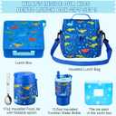 Bento Lunch Box for Kids with 17oz Soup Thermo,Insulated Tumbler Water Bottle and Insulated Lunch Bag,Leak-Proof 3 Compartment Lunch Food Container with Ice Pack for Kids to School-Dinosaur