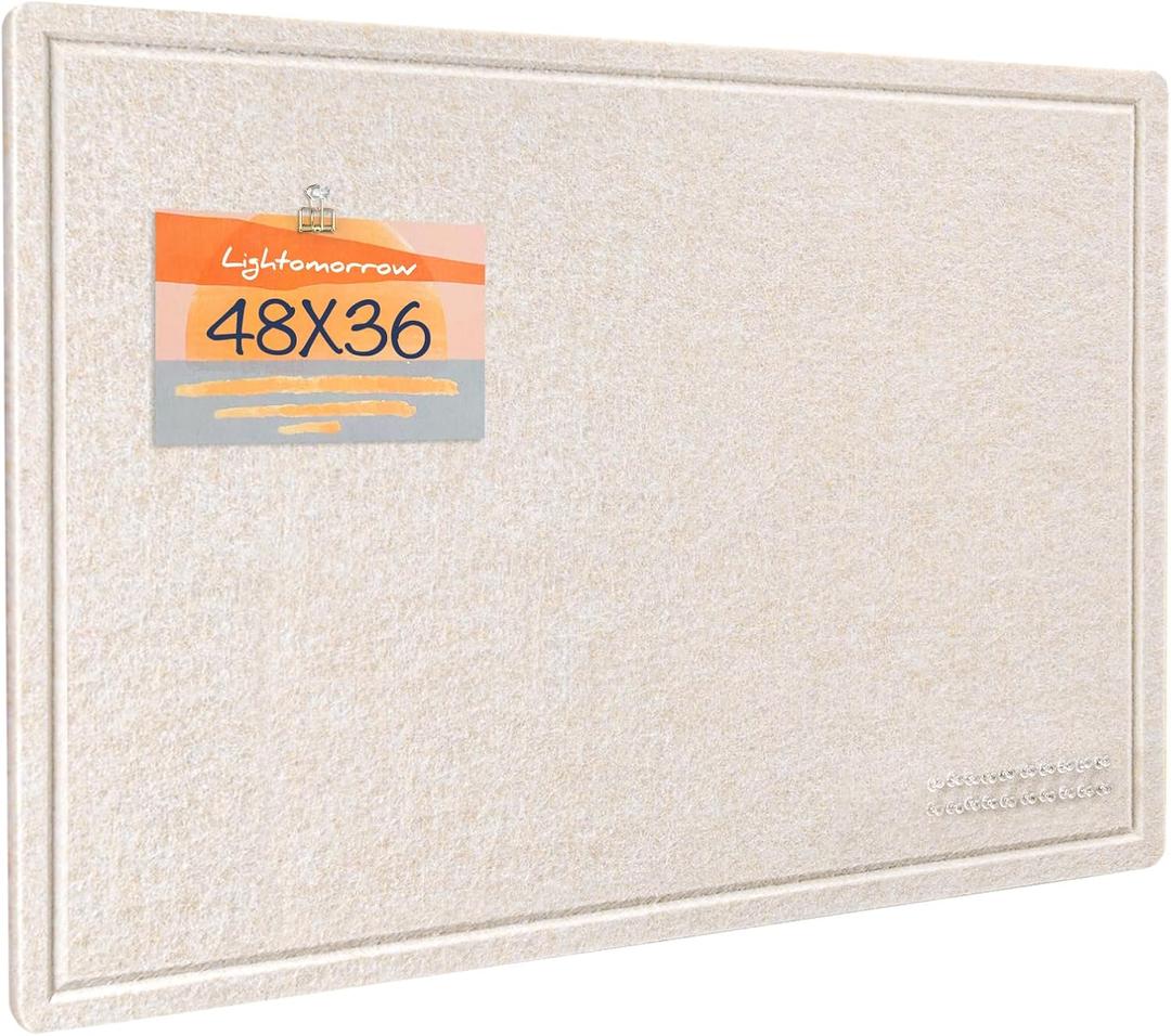 Lightomorrow Large Bulletin Board - 48 x 36 Inches, Decorative Felt Pin Board for Wall - 4' x 3' Foldable Photo Display Board with Self-Adhesive Tape, Includes 20 Push Pins - Oatmeal, 48x36 inches
