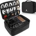 Travel Electronics Organizer, Waterproof Cable Organizer Bag for Electronic Accessories Double Layer Large Shockproof Cable Storage Bag for Cord, Power Bank, Tablet (Up to iPad 11 inch) - Black