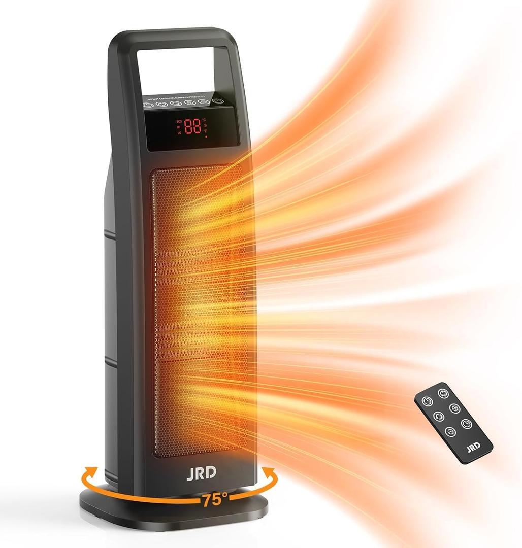 Space Heater Indoor, 1500W PTC Electric Heaters with Thermostat, 75 Oscillation, 1-8H Timer, Ceramic heaters for Indoor use with Remote, Fast Safety Room Heater for Home Bedroom Office