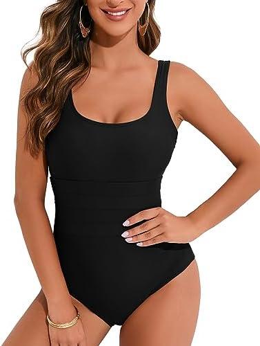 HAIVIDO One Piece Swimsuit for Women Tummy Control Bathing Suits Scoop Neck Square Back Swimwear, L