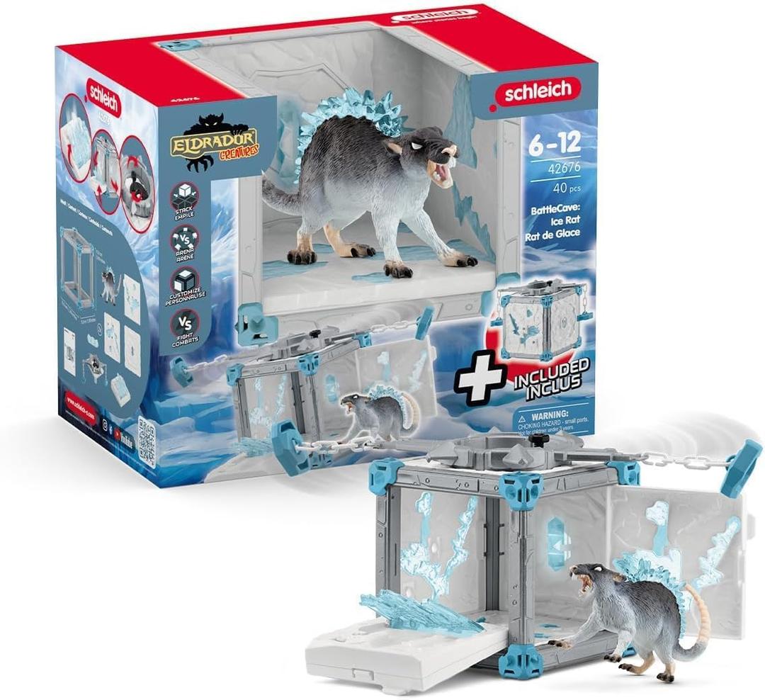 Schleich Eldrador Creatures - 40 PC Ice Battle Cave with Rat Toy Playset - Frozen Rodent Figurine for Boys and Girls with Expandable Fortress - Interactive, Imaginative Play for Kids Ages 7+ | 42677