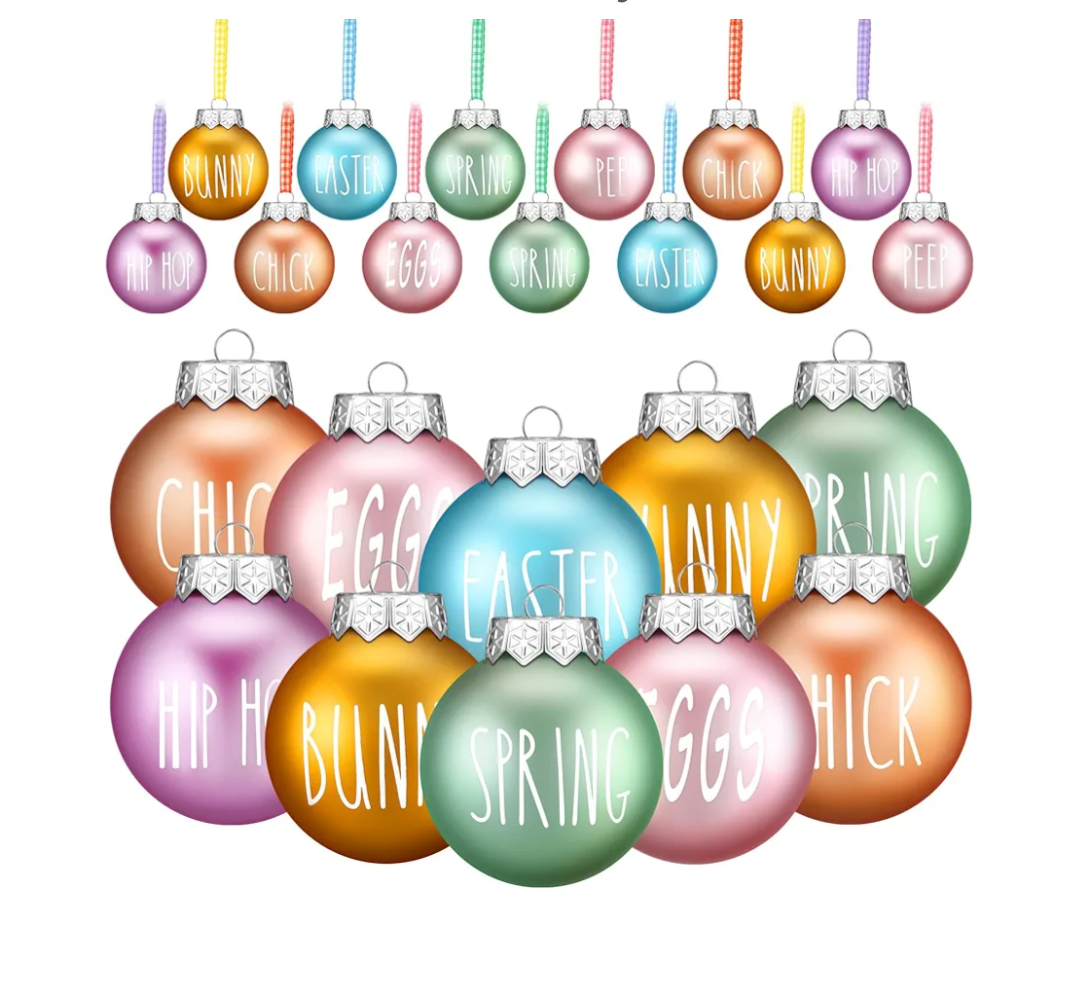 Vinsot 12 Pieces Spring Hanging Ornaments Plastic Egg Decorations Decorative Easter Ball Ornaments Bunny Chick Spring Hanging Baubles for Home Tree Party Decor