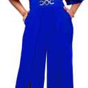 knowfashionstyle Elegant Jumpsuit For Women Dressy Casual Plus Size Wide Leg Pants Formal Jumpsuit Party One Piece Outfits (Large, Blue)