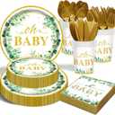 Sage Greenery Baby Shower Plates and Napkins Tableware Set - 175pcs Gender Neutral Baby Shower Decorations Oh Baby Party Supplies, Disposable Paper Plates Napkins for Baby Girl Boy Shower Decorations