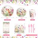 Blueweenly 173 Pcs Wildflower Birthday Party Decorations Wildflower Tablecloth Flower Happy Birthday Banner Disposable Plates Napkins Tableware Set for Spring Summer Baby Shower Party Decorations