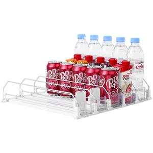 Drink Organizer for Fridge-White Automatic Pusher Glide,12oz 16oz 20oz-Soda Dispenser for Fridge-Holds up to 25 Cans (38cm)