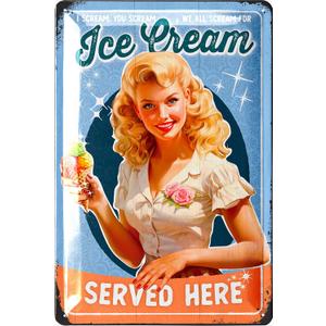 LANOLU Vintage Tin Sign Retro Diner Decor ICE CREAM, Metal Kitchen Signs Wall Decor, 8x12 inches