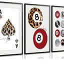 Trendy Leopard Canvas Posters Set of 3 Funky Lucky 8 Ball Spades Poker Wall Art Prints Preppy Room Aesthetic Painting Cheetah Wall Decor Pictures for Girls Bedroom Apartment Dorm 16x24in Framed