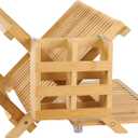 Bamboo Dish Drying Rack with Utensil Holder, Collapsible Wooden Dish Drainer Rack, 3-Tier Large Folding Drying Holder for Kitchen Counter