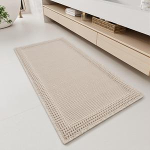 RESARE Waffle Bathroom Runner Rugs, Super Absorbent Bath Mat Non Slip Washable Quick Dry, Upgraded Ultra Soft Boho Bath Rugs with Tassels for Hallway Bedroom Laundry Room, 2'x4'(24"x48"), Pale Beige