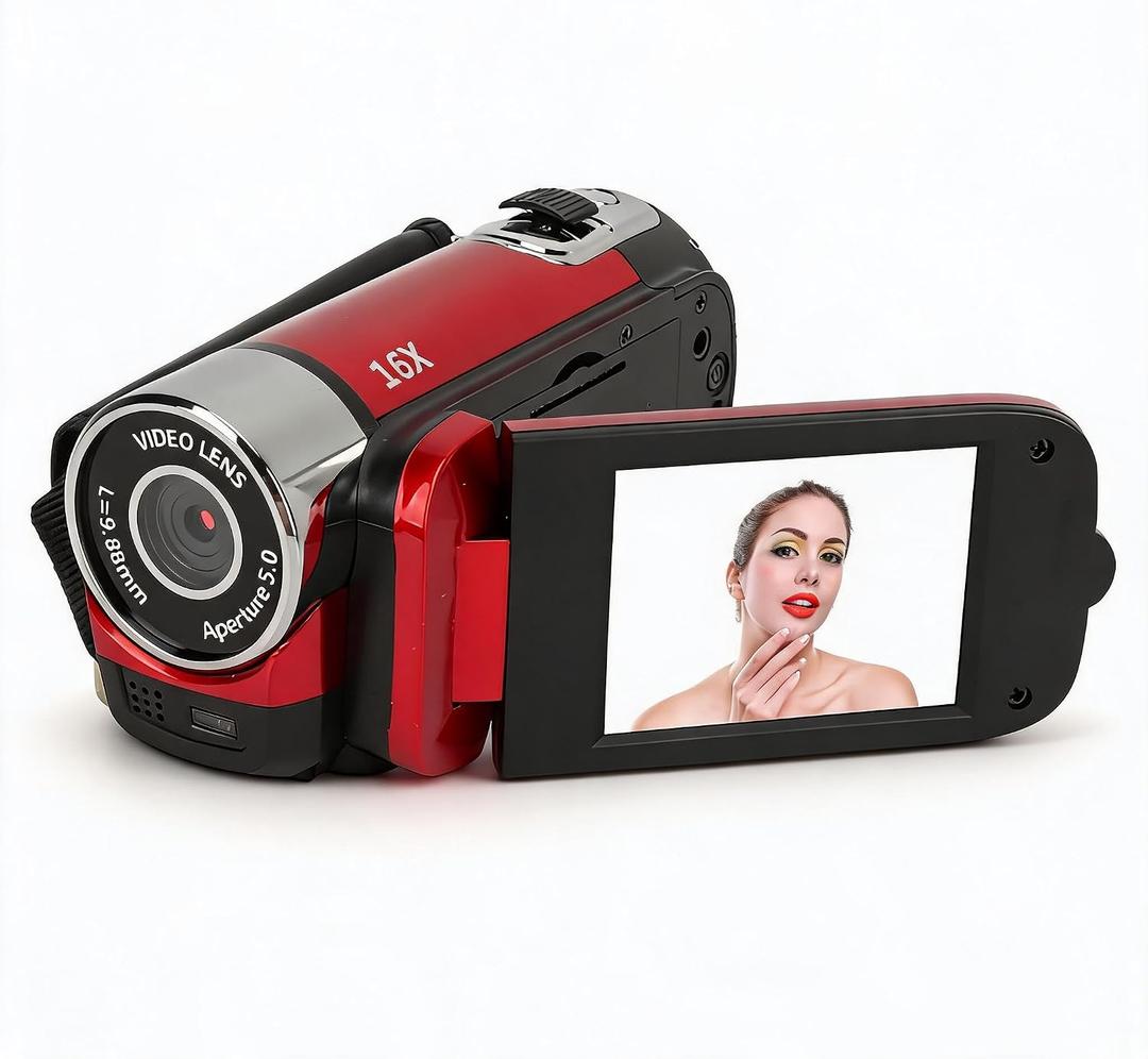 Digital Video Camera, 1080P HD Camcorder with 2.4in Rotatable Screen 16X Zoom and Fill Light for Vlogging Travel Recording
