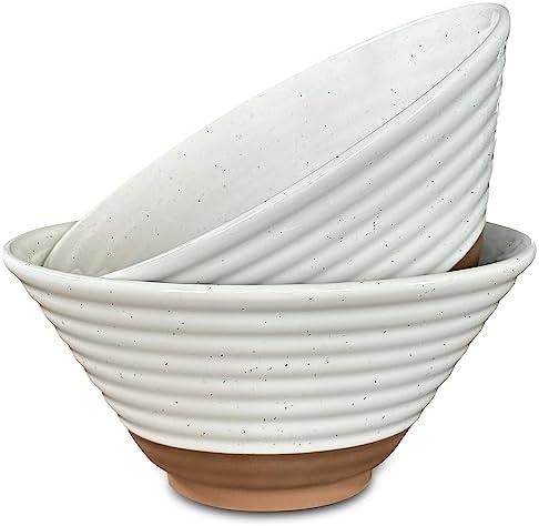 MORA Ceramic Ramen Bowl Set of 2, 45oz - Great for Pho, Miso Udon Soup, Instant Noodles, Serving, Thai or Asian Food - Microwave Safe Large Japanese Noodle Bowls, Modern Kitchen - Vanilla White