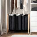 STORAGE MANIAC Laundry Sorter, Laundry Hamper with Wheels, Laundry Basket Sorter, Laundry Separator Hamper, Laundry Divider Hamper (Bamboo, 3 Section)