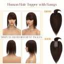 Rich Choices 100% Real Human Hair Topper with Bangs - Real Remy Hair Topper for Women Thinning on Top, 5.1x2.7 Inch Breathable Invisible Clip In Silk Base Hair Piece 10 Inch #2 Dark Brown
