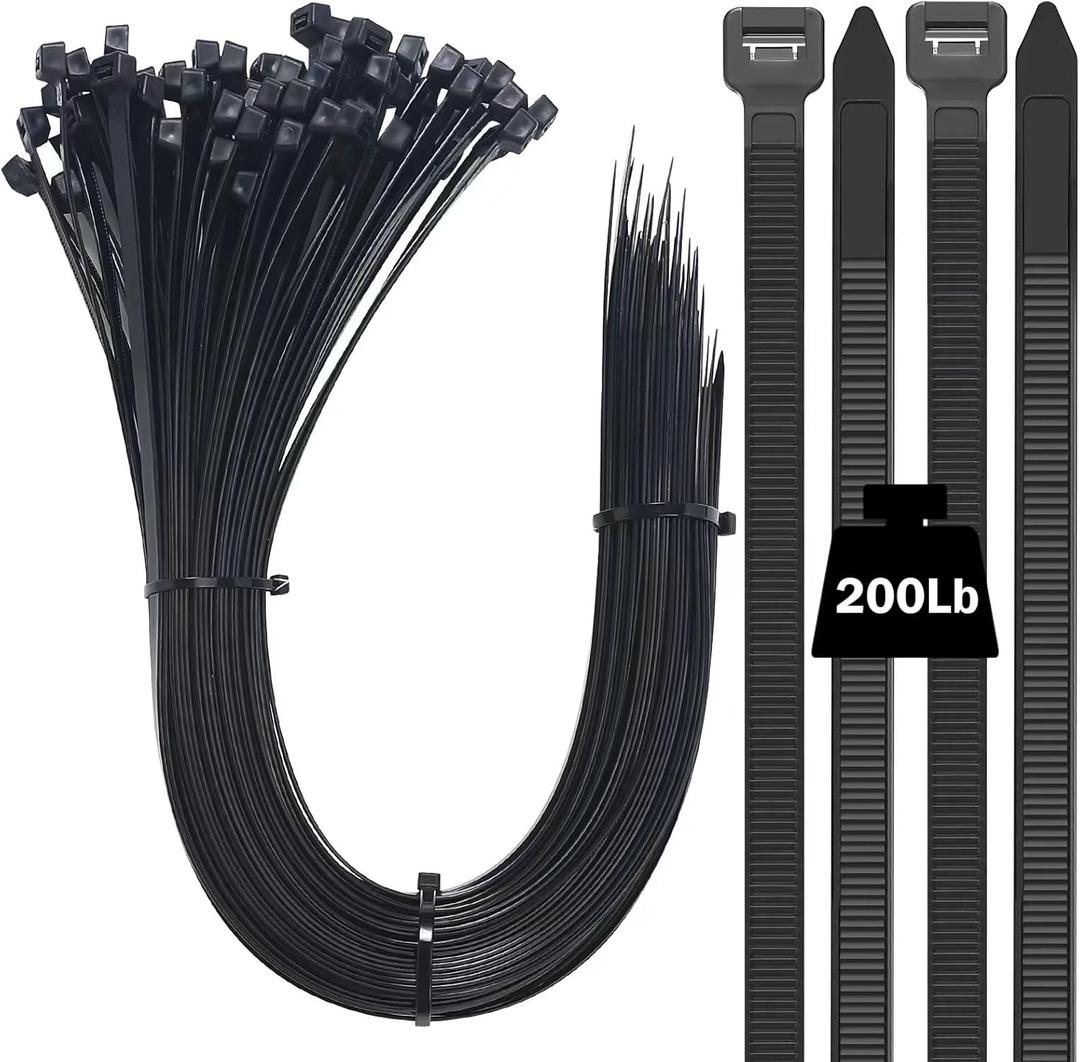 Large Zip Ties Heavy Duty 23 inch Cable Ties 100 Pack Black 200lbs UV Resistant Wire Tie for Indoor and Outdoor Use
