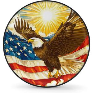 Rv Spare Tire Cover Wheel American Flag Eagle Sun Tire Covers Wheel Protectors Universal Fit for Camper RV SUV Truck Travel Trailer Accessories Waterproof Cover 15 inch for Diameter 27-29in