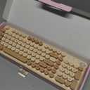 Wireless Bluetooth Keyboard - Full Size Retro Round Typewriter Style Wireless Keyboard with 2.4GHz & Bluetooth Dual-Mode Compatibility for PC, Laptop, Windows, Mac, and More (Milk Tea)