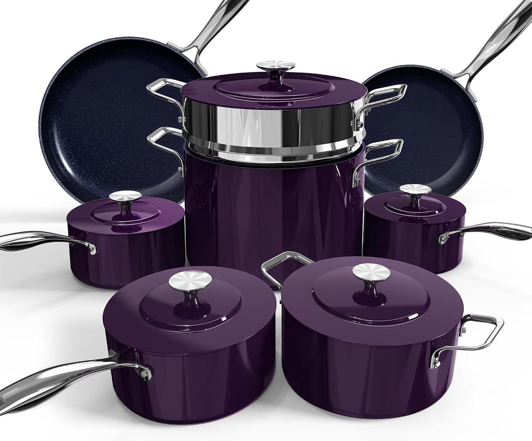 Nuwave Lux 13pc Forged Lightweight Cookware Set PFAS Free, Healthy G10 Duralon Ceramic Coating, Ultra Non-Stick, Stay-Cool Handles, Works on All Cooktops & Induction Ready, Multiple