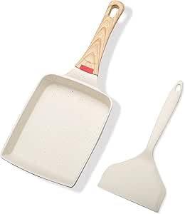 Japanese Tamagoyaki Pan Nonstick Square Frying Pan with Removable Handle and Silicone Spatula  Japanese Omelette Pan for Egg Roll, Induction, Gas, and Oven Safe (Beige)