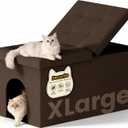 3-in-1 Cat Litter Box Enclosure with Odor Control, Multi-Functional Hidden Litter Box Furniture Bench, Dog Proof, Space-Saving Ottoman Cabinet with Flip-Up Lid, Extra Large, Coffee