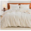 EMME Faux Fur Duvet Cover Queen Size, 3 Pieces Ultra Soft Fluffy Comforter Cover, Cozy Warm for Winter, Luxury Elegant Shaggy Bubble Design Bedding, 1 Duvet Cover & 2 Pillow Shams (Queen, Cream White)
