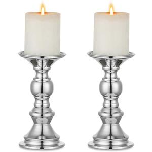 Nuptio Silver Pillar Candle Holders, Wedding Centerpieces Metal Candle Holder for 50mm Candles Stand Decoration Ideal for Weddings Special Events Parties Living Room, 2 Pcs