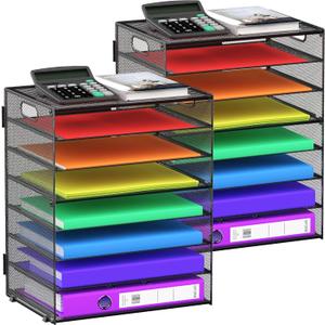 8 Tier Paper Letter Tray Organizer with Handles, Mesh Desk File Holder Storage Organization for Home School Classroom & Office (Black-2Pack)