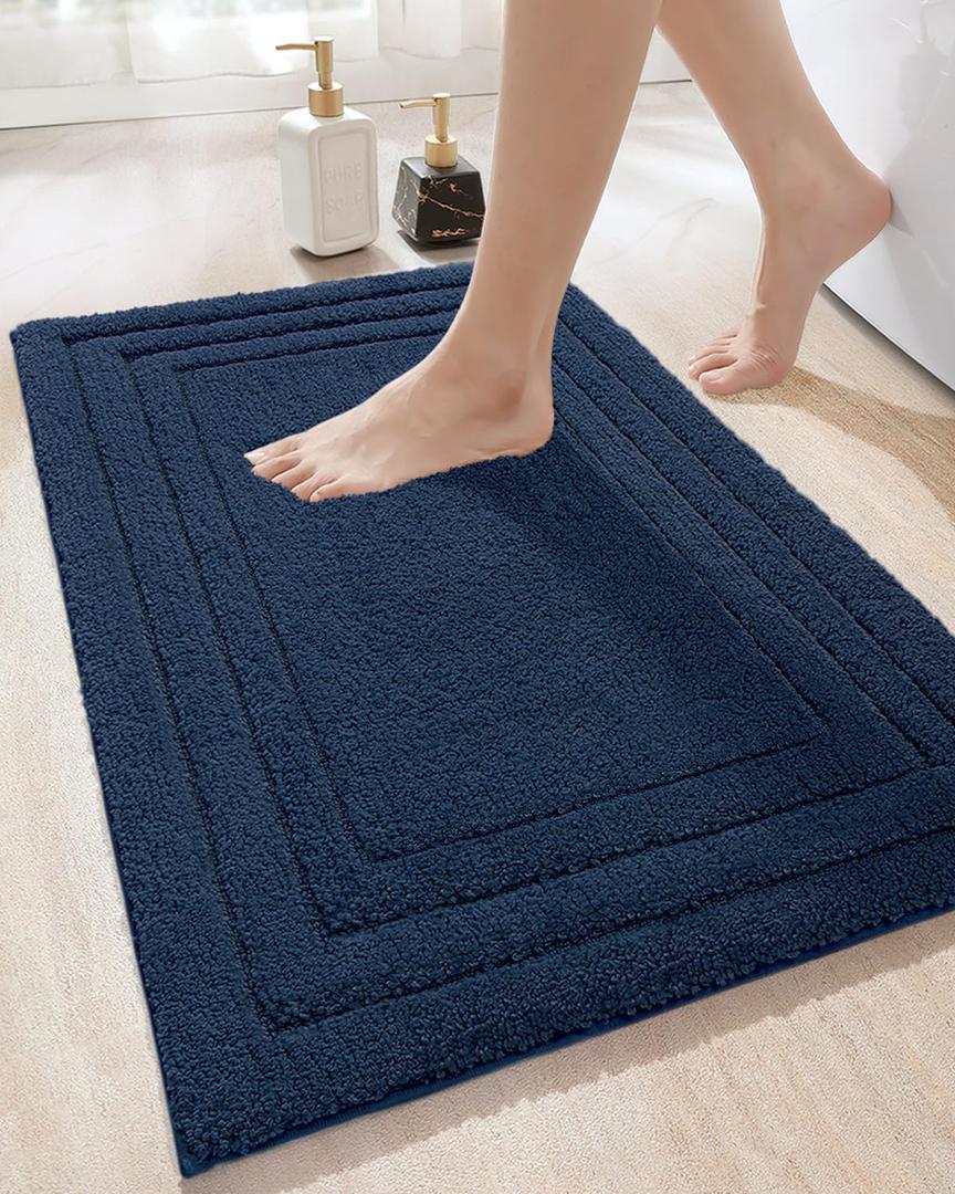 DEXI Bathroom Rug 24x16, Ultra Soft Absorbent Bath Mats for Bathroom, Shower Floor Bathmat Non Slip, Washable Bath Rugs Carpet for Tub, Sink, Navy