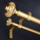 Gold Double Curtain Rods for Windows 72 to 144 Inch, 1 Inch Adjustable Decorative Crystal Long Dual Curtain Rod, Heavy Duty Vintage Double Drapery Pole with Gold Foil Finials for Living Room