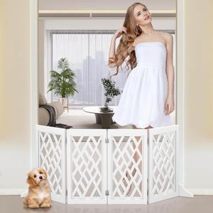 CutOut Design 16" Short Dog Gate for Small Dogs, Foldable Retractable Puppy Gate Indoor  Freestanding Lightweight Pet Barrier for Doorways, Stairs, Hallways (Extends to 41", White)