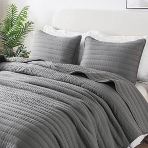 ROARINGWILD Dark Grey Queen Size Quilt Bedding Sets with Pillow Shams, Full Lightweight Soft Bedspread Coverlet, Quilted Blanket Thin Comforter Bed Cover for All Season, 3 Pieces, 90x90 inches