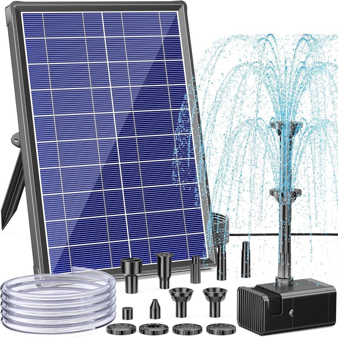 Antfraer 8W Solar Water Pump with Dry-Run Protection, Solar Bird Bath Fountain Pump Double-Layer Nozzles & 5Ft Tubing, Solar Fountain Pump for Small Pond, Garden, Patio & Outdoor Water Feature