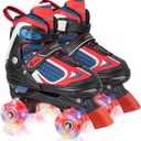 Nattork Kids Roller Skates for Boys Girls Kids, 4 Sizes Adjustable Quad Skates with All Light up Wheels - Birthday Gift for Indoor Outdoor Sports (Large(5-8), Red)