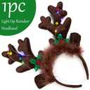 LOVESTOWN Light Up Reindeer Antlers Headband, Christmas Reindeer Headband LED Plush Reindeer Headband for Christmas Party Costume