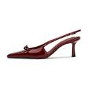Mattiventon Burgundy Kitten Heels for Women Slingback Heels Bow Ankle Strap Pointed Toe Heel Sexy Wedding Dress Party Pumps Size 9
