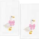 JarThenaAMCS 2 Pack Silly Goose Hand Towels 29.5 x 13.7 Inch Pink Bow Embroidered Cotton Dish Towel Bathroom Decor for Hand Drying Kitchen Cleaning Towel Gift Set