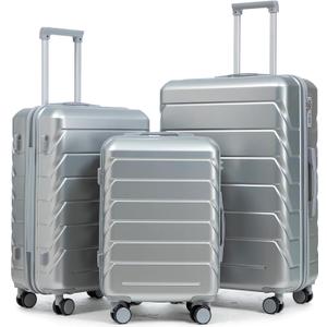 Hardshell Luggage, Lightweight Suitcase with Spinner Wheels, Silver