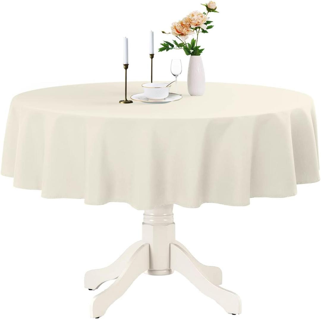 Romanstile Round Waterproof Tablecloth, Stain Resistant Washable Table Cloths Wrinkle Free Polyester Table Covers for Kitchen Dining Party Wedding Indoor and Outdoor - Ivory, 60 Inch