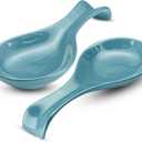 Ceramic Spoon Rest, by Kook, Utensil Holder for Stovetop, Farmhouse Kitchen & Coffee Bar Decor, Dishwasher Safe, Ladle, Tray  Set of 2 (Teal Blue)