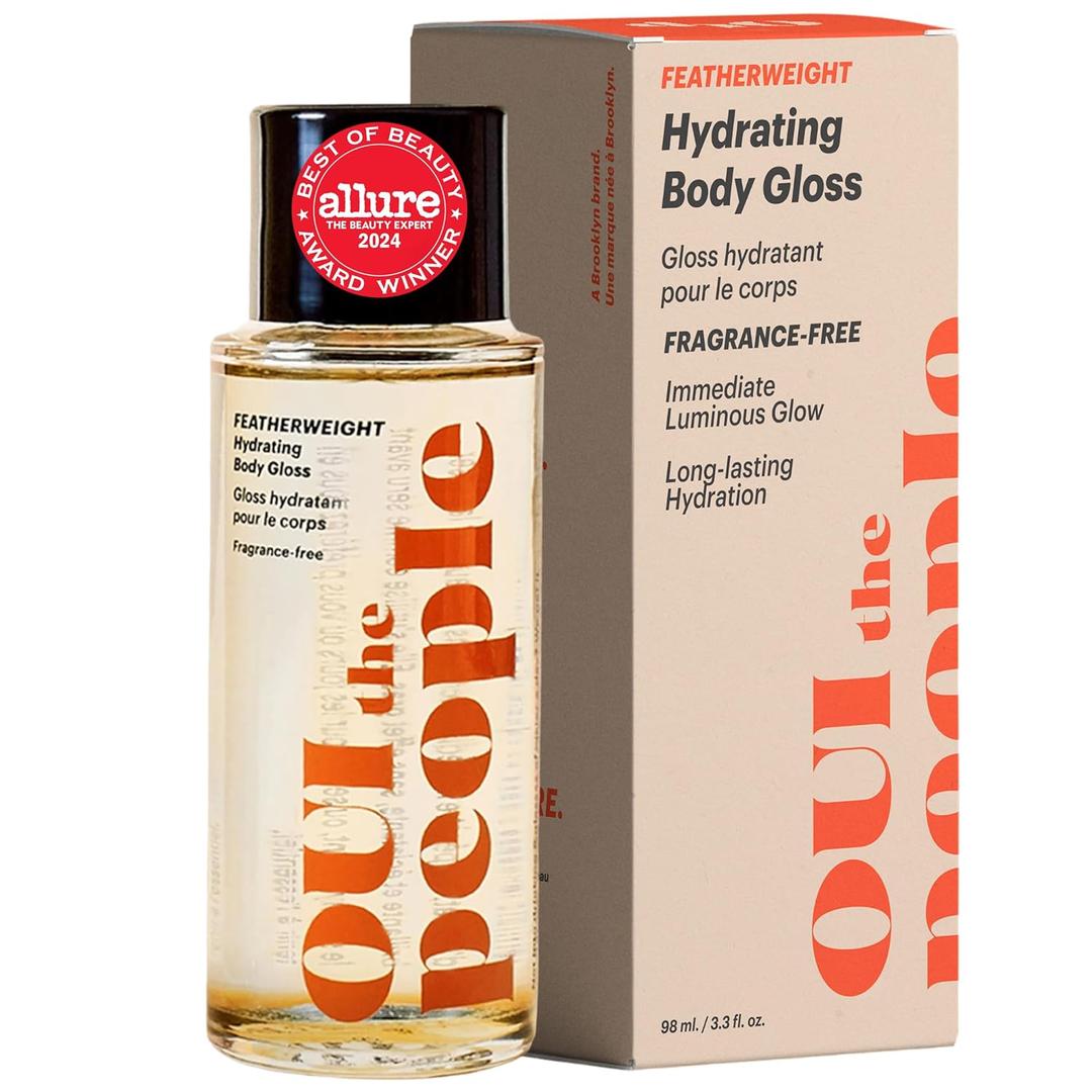 OUI the People FEATHERWEIGHT Hydrating Body Gloss, Unscented, Skin Barrier Boosting Body Glow Oil for Deep Hydration, Softens, Firms, and Enhances Skin Health, Shimmer Body Oil, 3.3 oz