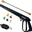 Durable Pressure Washer Gun Kit, Power Washer Gun with Replacement Extension Wand, M22 Fitting, 5 Spray Nozzle Tips, 37 Inch, 3000 PSI (Black)