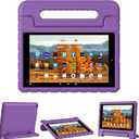 Kids Case for Amazon Kindle Fire HD 10 5th/7th/9th Generation 2015/2017/2019 Released, Shockproof Protective Tablet Cases with Adjustable Handle Stand, Purple