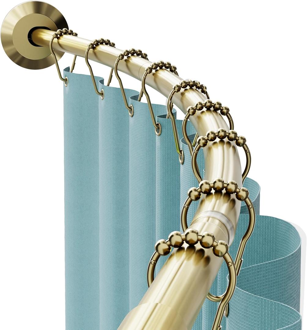 Zenna Home Rustproof Curved Shower Curtain Rod, No Drill Tension or Permanent Mount Adjustable Curved Shower Rod for Bathroom, Easy Install, Rounded for Extra Room, 50 to 72 Inches, Gold