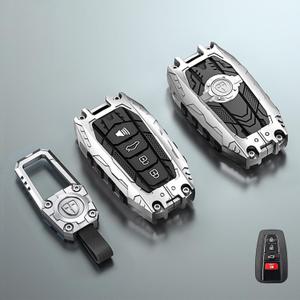 OLLEN Mech Style Heavy Metal Key Fob Cover, Fit for Toyota 4 Button Zinc Alloy Car Key Case, Durable Key Case Protection (Silver, B-Style)