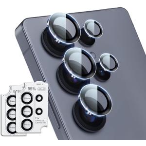 JZG Samsung Galaxy S25 Ultra Camera Lens Protector, 2 Packs of 10 Pics Individual Lens Covers, Tempered Glass with Aluminum Ring, Shatterproof, Clear Vision, Case Friendly (Titanium Black)